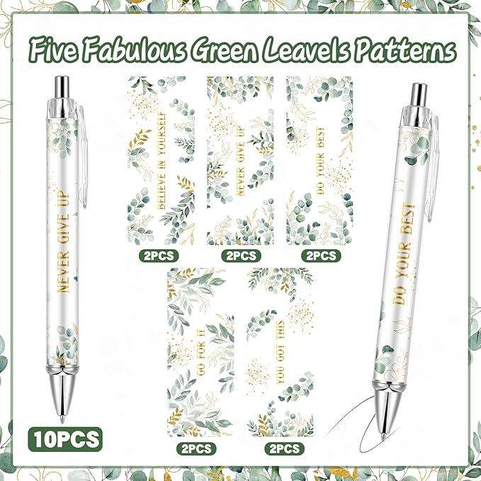 10PCS Christian Pens for Women Inspirational Quotes Bible Verse Ballpoint Pen Green Leave Pens Bulk Religious Ink Pens Employee Appreciation Gift Bulk for School Teacher Office Church Supplies