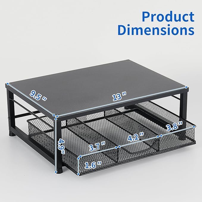 Small Laptop Stand for Desk, Monitor Stand Riser, Office Desk Accessories, Computer Desktop Stand with Drawer for Home, Office, School (Black)