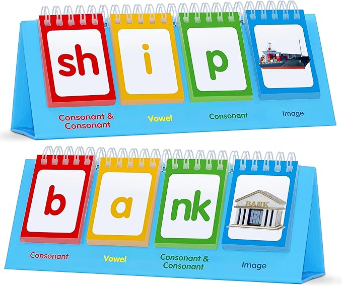 CVCC & CCVC Flip Charts, 40 Words Builder Phonic Games Freestanding Flip Chart Manipulative Spelling Toy Educational Learning Tool for Student Teacher School Supplies