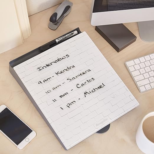 ECR4Kids MessageStor Dry-Erase Glass Board Memo Station, Desk Organizer, White Brick