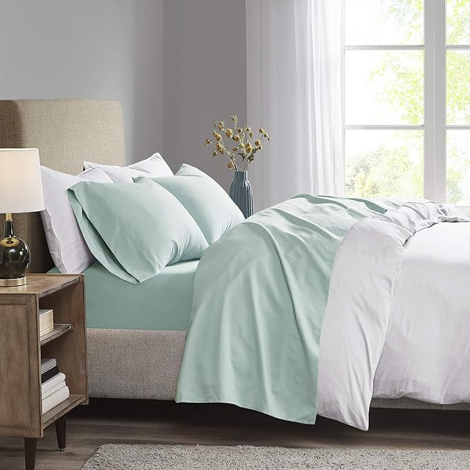 Madison Park 3M Microcell Bed Sheet Set Color Fast, Wrinkle and Stain Resistant, Soft Sheets with 16" Deep Pocket All Season, Cozy Bedding-Set, Matching Pillow Case, King, Seafoam, 4 Piece (MP20-2391)
