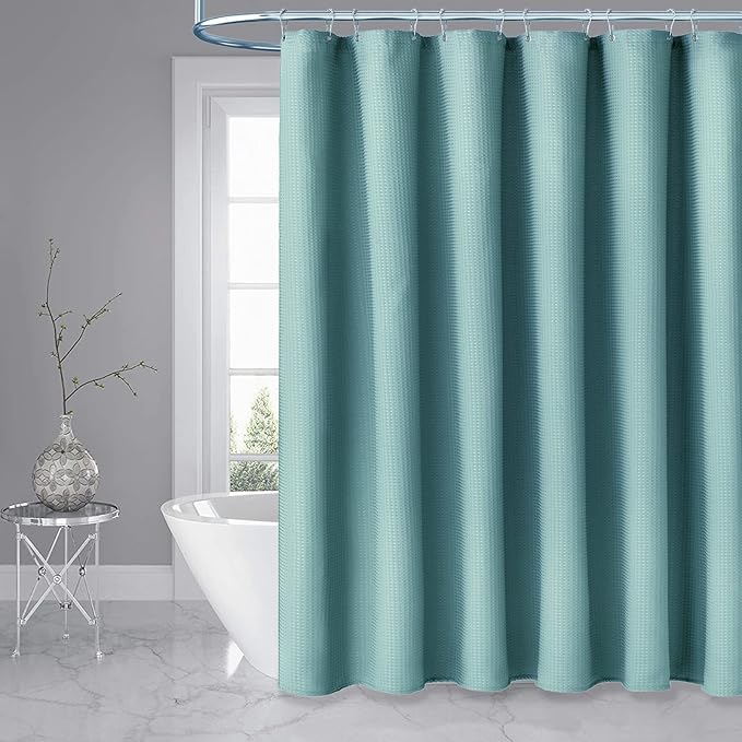 Dynamene Stall Fabric Shower Curtain - 54x78 inch Long Waffle Weave Weighted Thick Cloth Shower Curtains for Bathroom,Neutral Heavy Duty Hotel Spa Luxury Bath Curtain Set with 10 Plastic Hooks, Teal