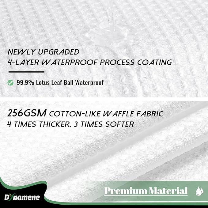 Dynamene 78 Inch Long Shower Curtain, Tall Waffle Fabric Shower Curtains for Bathroom, Hotel Waterproof Cloth Shower Curtain Liner Set with Hooks, Snap in Liner, Mesh Top Window, White, 72x78