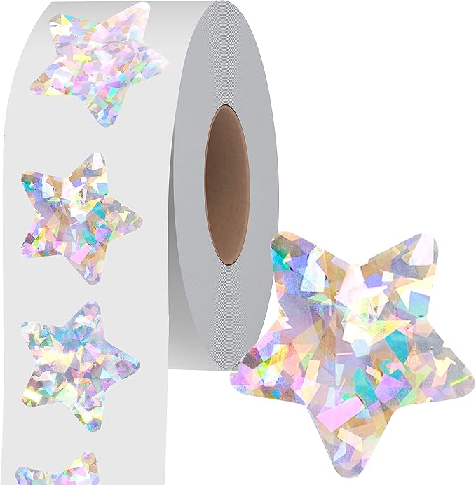 500 PCS Holographic Silvery Star Stickers, Self-Adhesive Metallic Glitter Foil Reflective Star Stickers for Reward Behavior Chart Labels, Each Measures 1.5'
