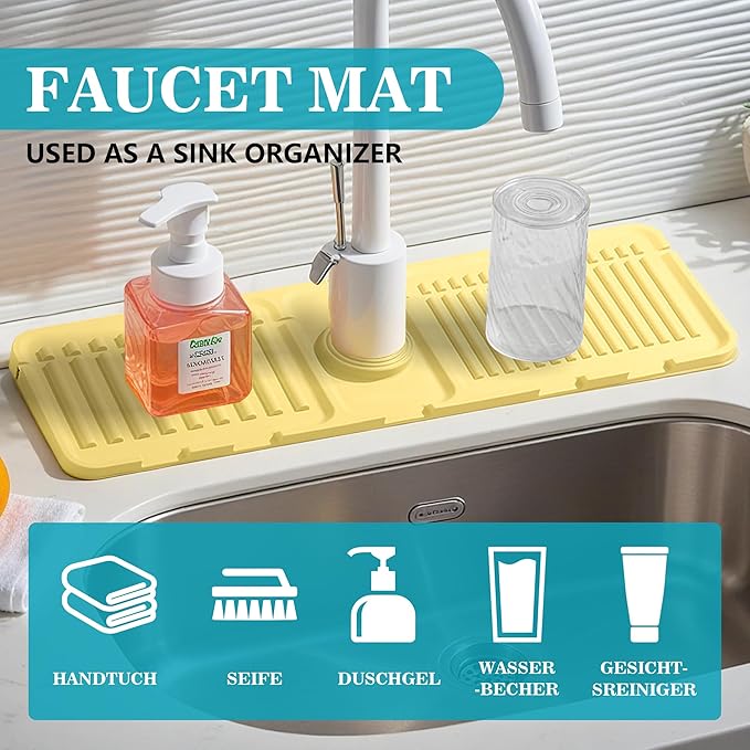 Faucet Mat for Kitchen Sink, Silicone Faucet Handle Drip Catcher Tray Mat, Silicone Kitchen Sink Splash Guard, Ideal Protective Tray for Stone Sinks in Kitchen & Bathroom
