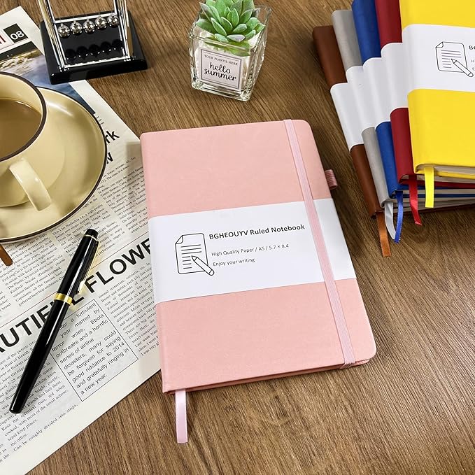 Notebook Journal, College Ruled Notebook Lined A5 160 Pages,Hard Cover Journals for Writing, Notebooks for Work Office School Women Men,5.7 inches x 8.4 inches(Pink)