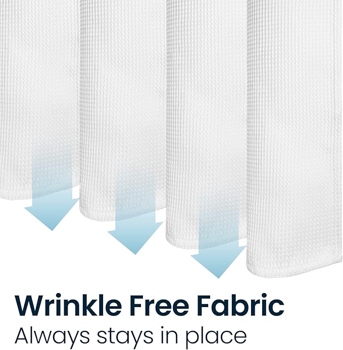 LiBa Waffle Weave Fabric White Shower Curtain, 72 W x 72 H Water Repellent & Heavyweight, Hotel Quality & Cloth Linen Shower Curtains Set and for Bathroom