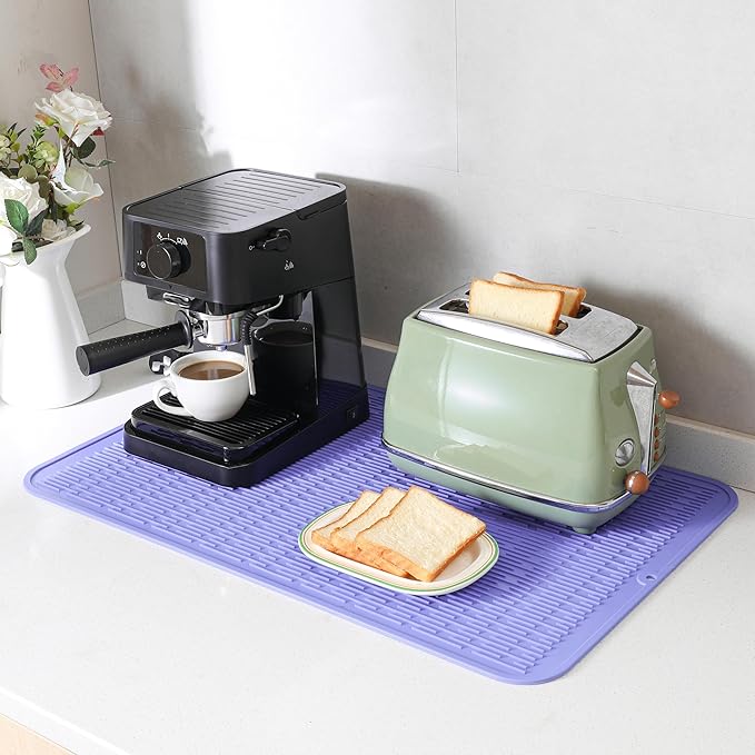 Silicone Dish Drying Mat for Multiple Usage,Easy clean,Eco-friendly,Heat-resistant Silicone Mat for Kitchen Counter or Sink,Refrigerator or Drawer Liner Light Purple 3XL 28 inches x 18 inches