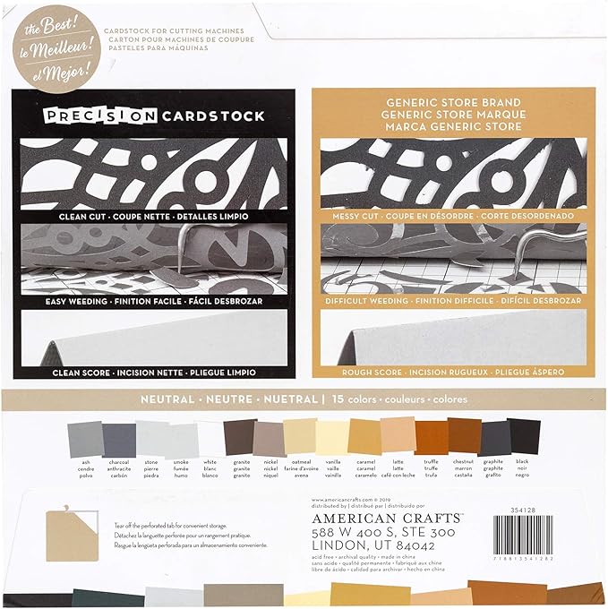 American Crafts Precision Cardstock Pack 80lb 12"X12" 60/Pkg-Neutral/Textured