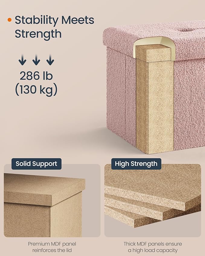 SONGMICS Storage Ottoman Bench, Storage Chest, 15 x 30 x 15 Inches, Foot Rest Stool, End of Bed Bench, Load up to 660 lb, for Living Room, Bedroom, Entryway, Jelly Pink ULSF096R01