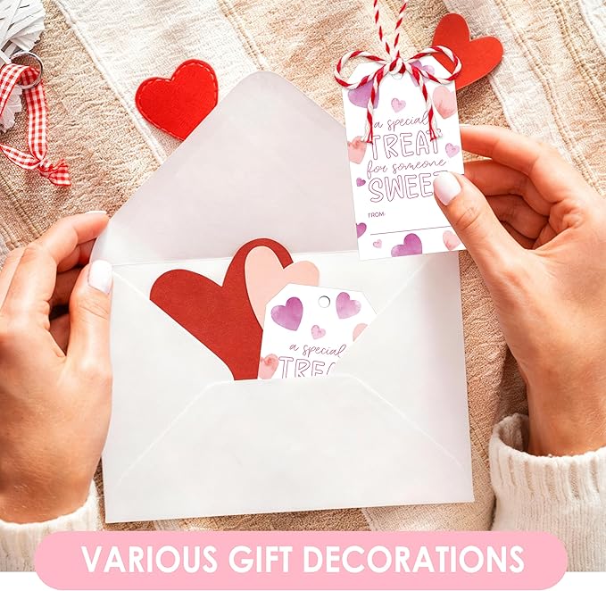 50Pcs Valentines Day Gift Sticker Tags - Happy Valentine's Day Tags with String, A Special Treat for Someone Sweet Label for Gift Wrapping, Valentine's Day Decoration