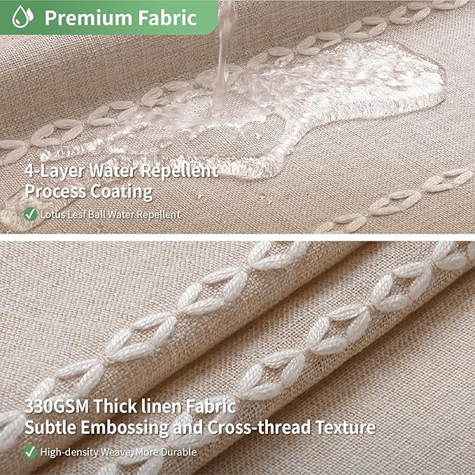 No Hook Long Shower Curtain Set with Snap-in Fabric Liner,Linen Textured Thick Striped Fabric with Tassels,Boho Farmhouse Rustic Luxury Bathroom Curtain,Water-Repellent,Tan/Taupe,71x80