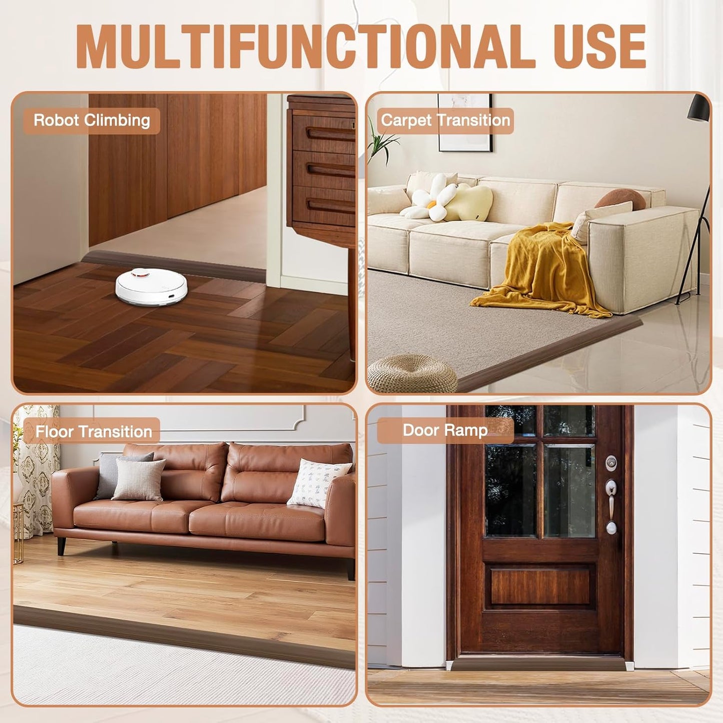 Floor Transition Strip Self Adhesive Vinyl Door Threshold for Doorways Carpet Edging Trim Overlap Edge Reducer for Laminate Floor, Carpet, Tile (Deep Brown Wood Grain, 2/5" to 3/5", 3.3Ft)