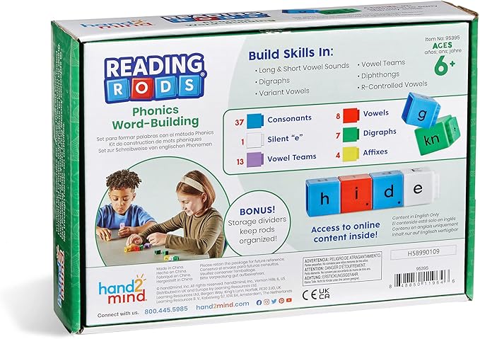 hand2mind Reading Rods Phonics Word-Building, Word Building Activities, Spelling Toys, Montessori Alphabet Letters, Reading Tools for Kids, Science of Reading Manipulatives, Phonemic Awareness