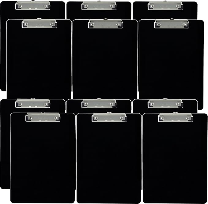 Trade Quest Plastic Clipboard Opaque Color Letter Size Low Profile Clip (Pack of 12) (Black)
