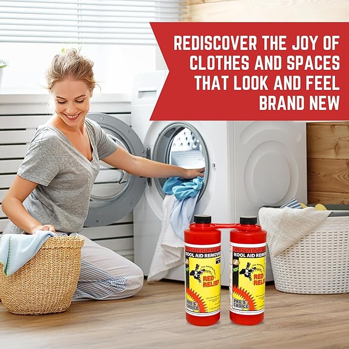 Pro's Choice Red Relief Stain Remover for Clothes Laundry - Stain Removal for Kool Aid & Synthetic Food Colors - Fabric, Carpet & Couch Dye Remover - Red Wine Spot Eraser (2 Pint Set)