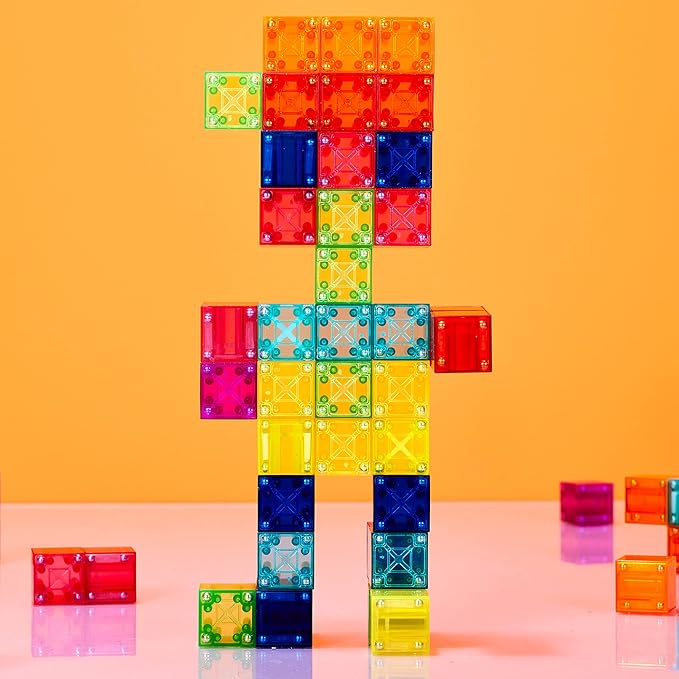 BrainSpark 48PCS Translucent Mulit-Color DigitBlocks Magnetic Building Blocks, Montessori Clear Magnet Cubes for Boys Girls Stacking Block Sets Ages 3-9
