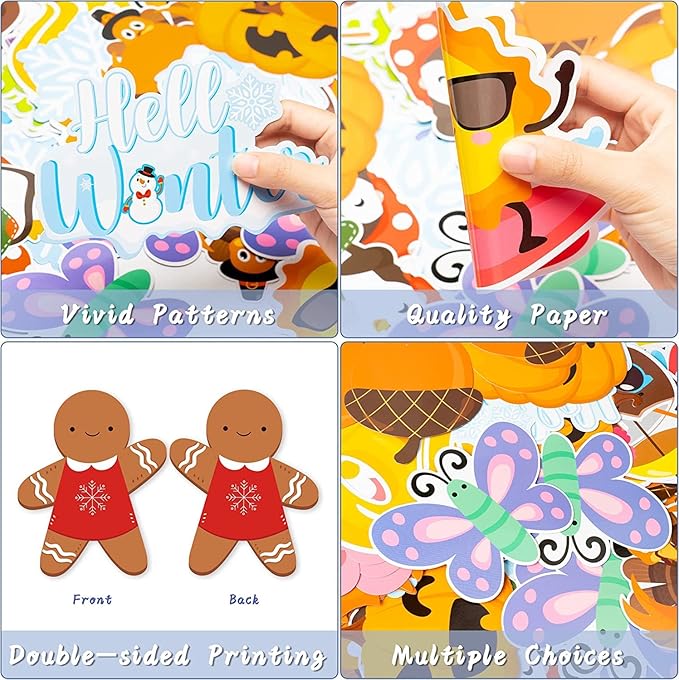 Haooryx Spring Summer Fall Winter Classroom Cutouts Bulletin Board Set - 120Pcs Seasonal Classroom Decoration Paper Cut-Outs Blackboard Border Trim for School Classroom Whiteboard Window Wall Decor