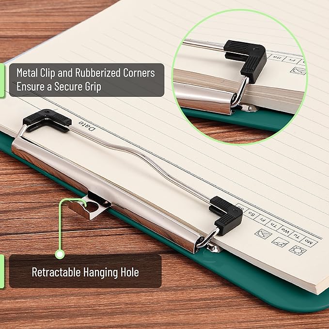 Mr. Pen- Plastic Clipboard, 12.5” x 9”, Dark Green, Clipboard Plastic, Low-Profile Metal Clip with Retractable Hanging Hole