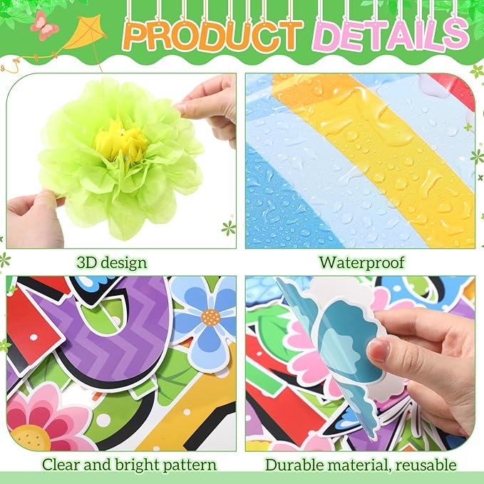 Blosssound 86 Pcs Spring is in The Air Bulletin Board Set Spring Flower Kite Cutouts with 3D Tissue Paper Pompoms Colorful Floral Butterfly Classroom Decorations for School Home Decor Supplies