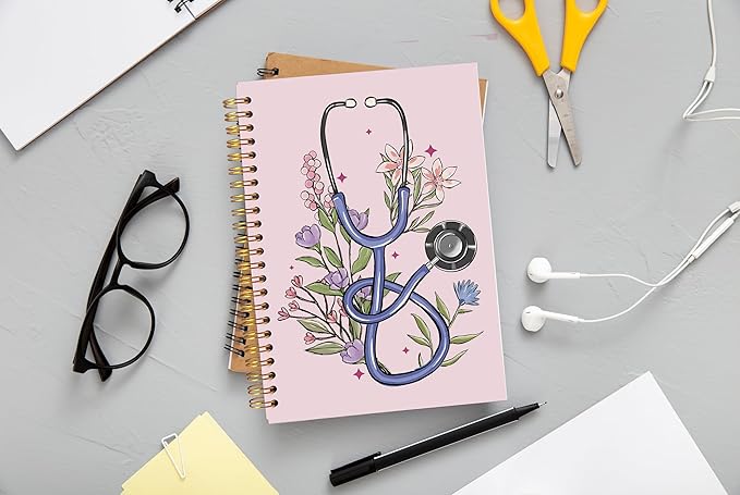 Stethoscope Medical Notebook Journal, Doctor Nurse Notebook, Medical Student Gifts, Future Nurse Gifts, Doctor Gifts for Women Men, Nurse Appreciate Gifts, Spiral Notebook 5.5x8.3 Inch