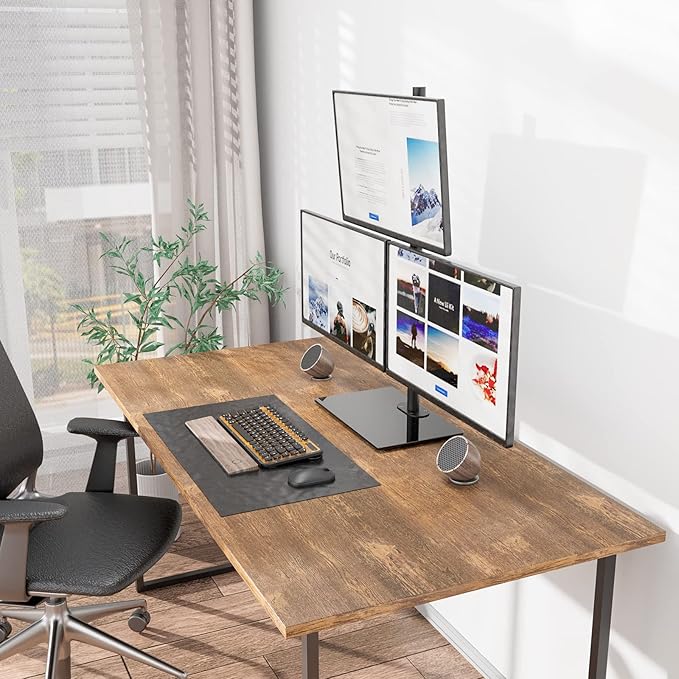 WALI Triple Monitor Stand, Height Adjustable Free-Standing Monitor Desk Mount, fits 3 Computer Screens up to 27 Inch, Holds up to 22lbs per Arm (GMF003)