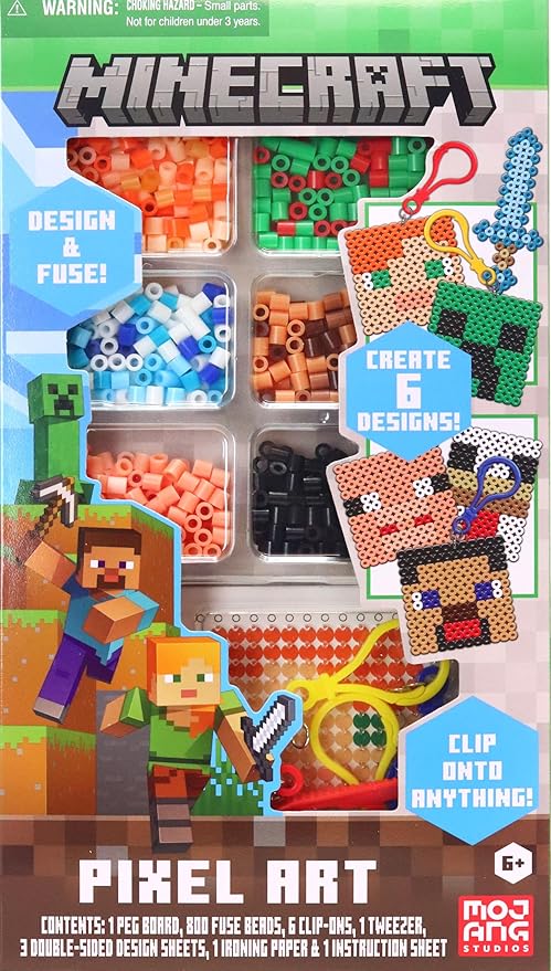 Tara Toy Minecraft Pixel Art Bead Kit 2500+ Beads, Templates & Pegboards Build Minecraft Pixel Characters & Tools Creative Craft Toy for Kids Ages 6