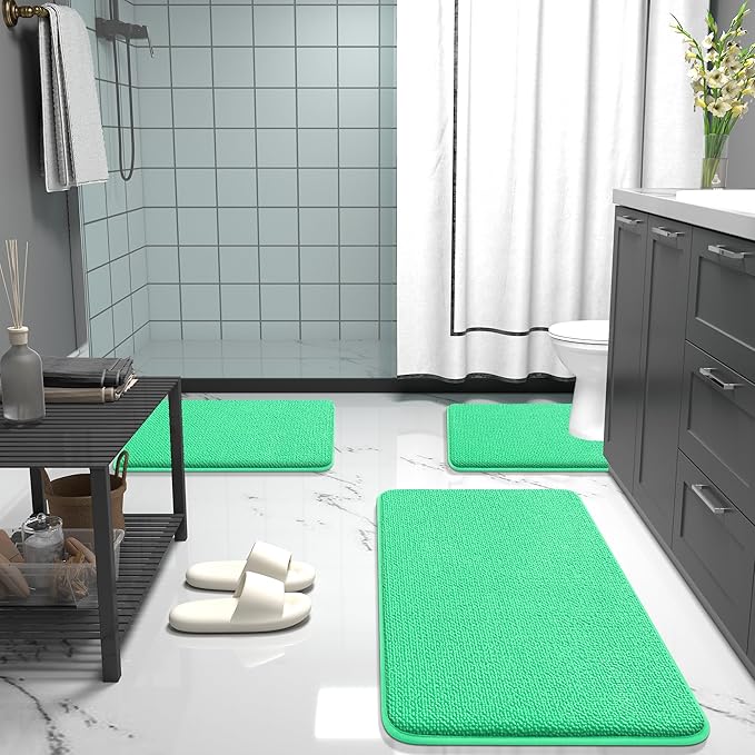OLANLY Thick Memory Foam Bath Mats Rugs 44x24, Extra Soft Absorbent Bathroom Rug, Quick Dry Bath Mat, Non-Slip, Machine Washable Carpet for Bathroom, Tub and Shower, Home Decor Accessories, Mint Green