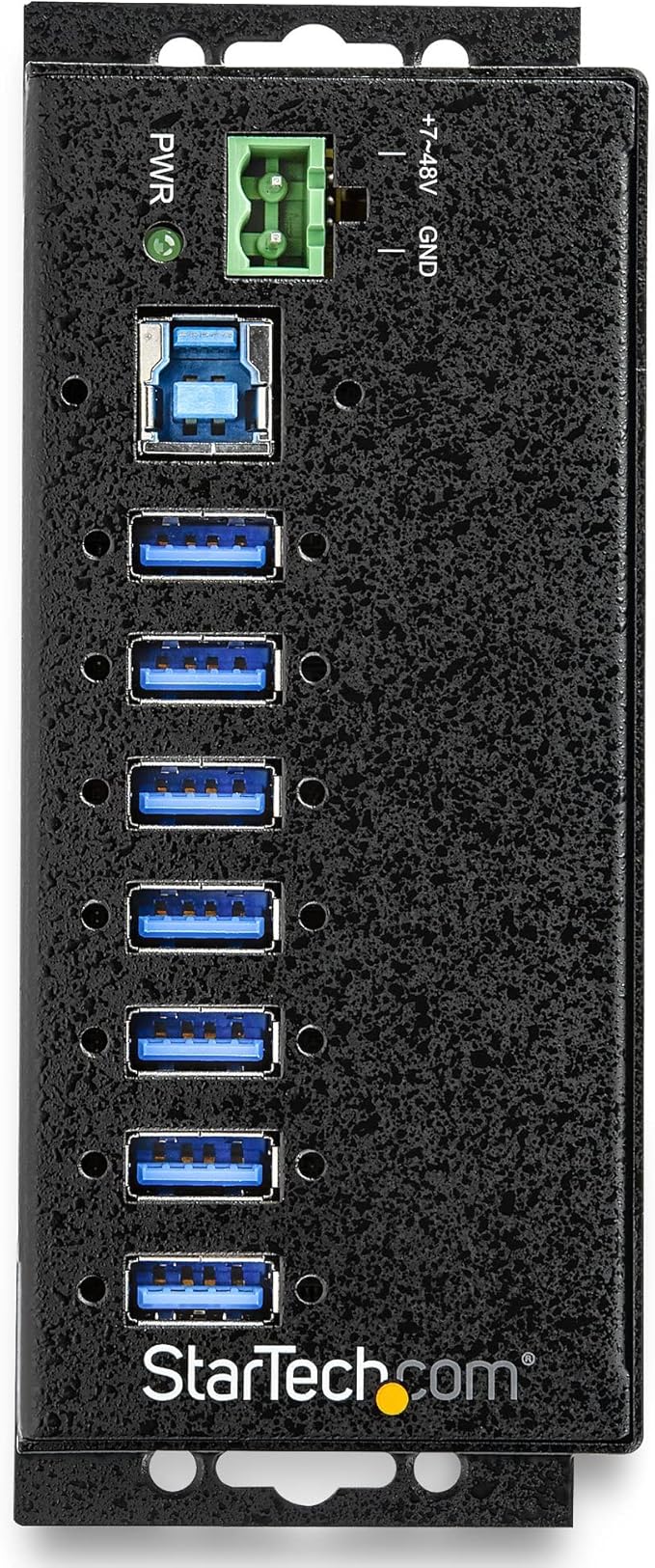 StarTech.com 7-Port USB 3.0 Hub with Power Adapter - Metal Industrial USB-A Hub with ESD & 350W Surge Protection - Din/Wall/Desk Mountable - High Speed USB 3.0 (5Gbps) - Hub , TAA (HB30A7AME)