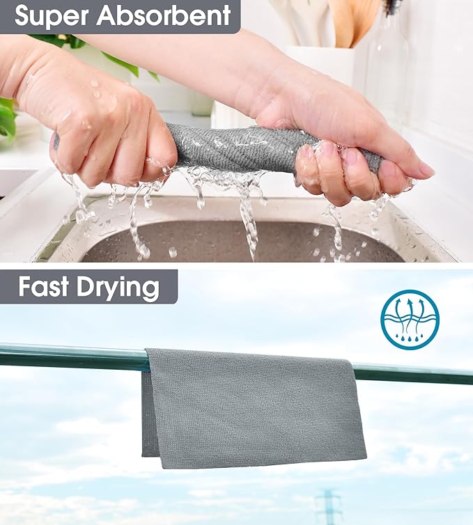KitchLife Microfiber Cleaning Cloth Roll, 100 Pack - Tear-Away Microfiber Paper Towels, Lint-Free, Reusable, Washable for Kitchen, Car, Dishes, and Sensitive Surfaces (Dark Gray)
