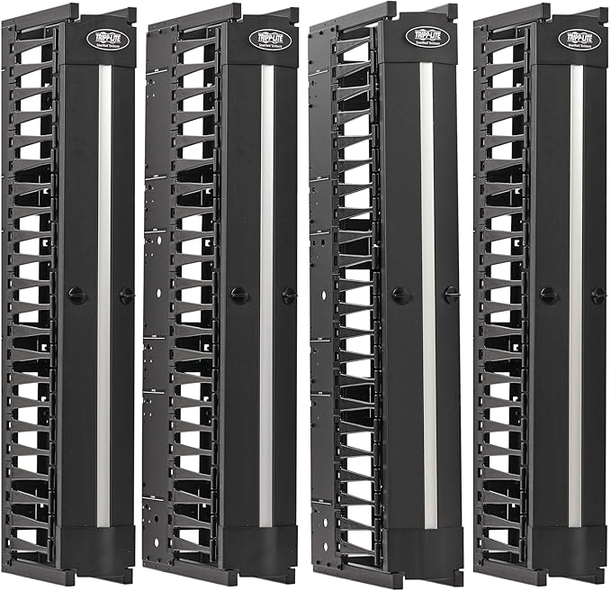 Tripp Lite Vertical Cable Manager, High-Capacity Deep Double Finger Duct, Front-Facing Cover, Four 3.5 feet Tall Sections, 6 inch Wide x 11.4 inch Depth, Black, 5-Year Warranty (SRCABLEVRT6HD2)