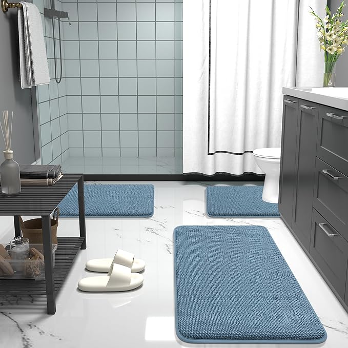 OLANLY Toilet Rugs U-Shaped 24x20, Extra Soft Absorbent Thick Memory Foam Contour Bathroom Rugs, Dry Quickly, Machine Washable, Non-Slip Toilet Bath Mat, Home Decor Accessories, Airy Blue