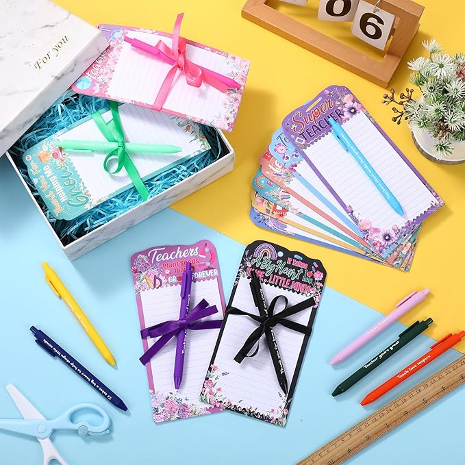 Tellingyou 30 Pcs Teacher Appreciation Gifts Teacher Notepads with Pen Floral Teacher Sticky Notes Teacher Memo Pads Bulk to Do List for Teacher's Day Birthday School Office Back to School Present