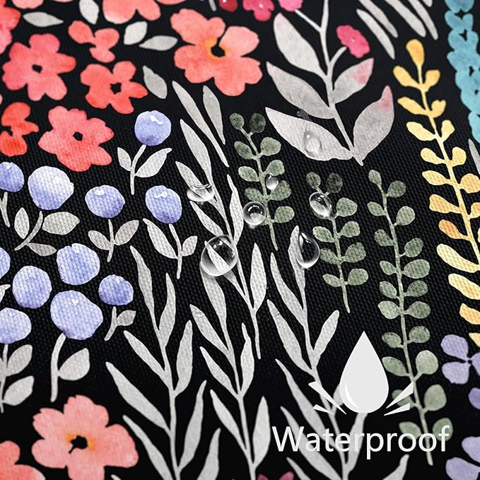 Extra Long Shower Curtain 72 x 84 Inch, Tall Cute Floral Shower Curtain for Bathroom, Colorful Wildflower Boho Cottagecore Fabric Shower Curtain Set with Hooks, Black