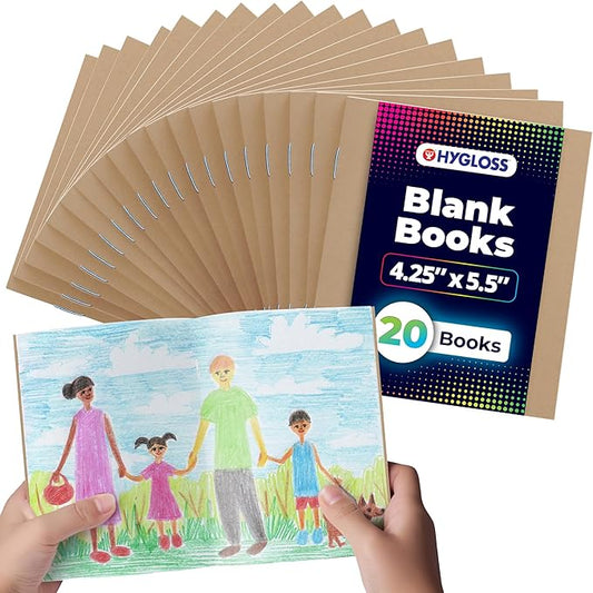 Hygloss Blank Books - Bulk 20 Pack – 4.25" x 5.5" A6 Kraft Paperback Blank Books for Kids to Write Stories, Doodle, Arts & Crafts – Plain Drawing Sketchbook, Unlined Journal, Notebook Without Lines