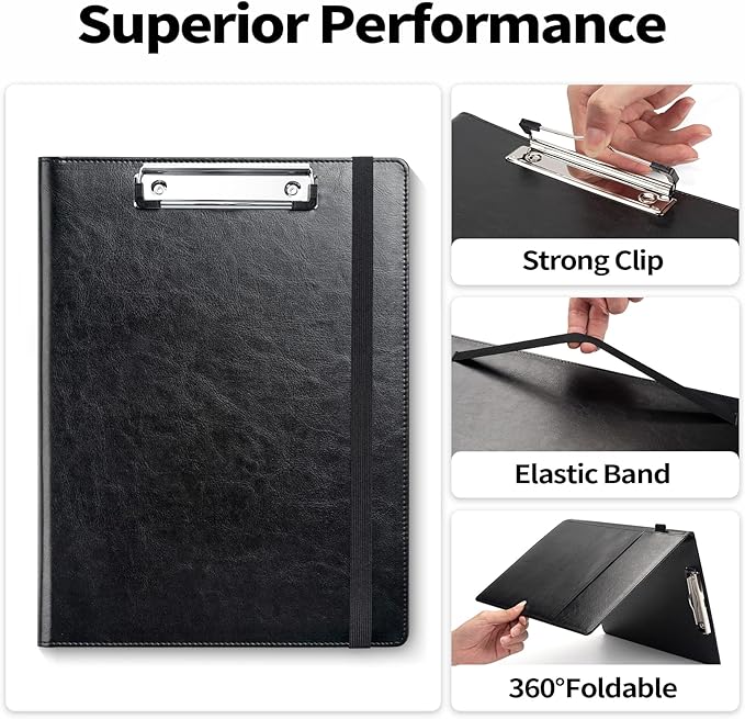 Sooez Padfolio Clipboard, Portfolio Organizer with Notepad, Premium PU Leather Clipboard Folder for Legal Pad, Versatile Clipfolio with Storage, Letter Size Document Holder for School Office Navy Blue
