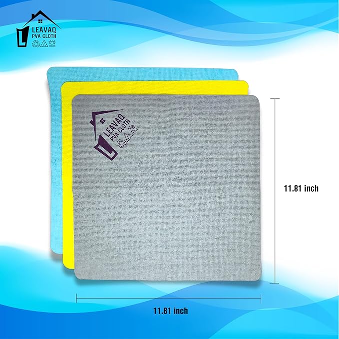 3-Pack PVA Microfiber Cleaning Cloth – 12"x12" Ultra Absorbent, Quick Dry, Streak-Free, Kitchen, Glass, Home & Office
