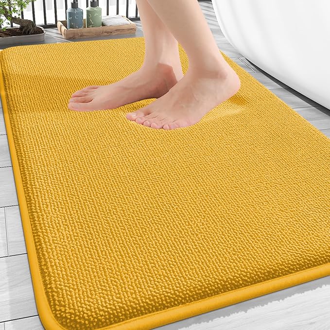 OLANLY Thick Memory Foam Bath Mat Rug 30x20, Extra Soft Absorbent Bathroom Rug, Quick Dry Bath Mats, Non-Slip, Machine Washable Carpet for Floor, Tub and Shower, Home Decor Accessories, Golden Yellow