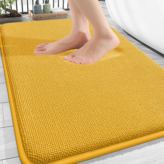 OLANLY Thick Memory Foam Bath Mat Rug 30x20, Extra Soft Absorbent Bathroom Rug, Quick Dry Bath Mats, Non-Slip, Machine Washable Carpet for Floor, Tub and Shower, Home Decor Accessories, Golden Yellow