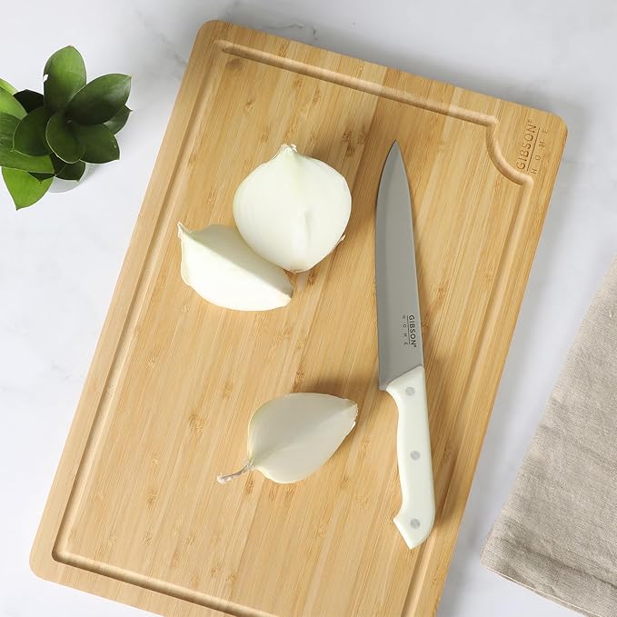 Gibson Home Forestview 18" x 12" Bamboo Cutting Board – Durable Large Kitchen Wooden Chopping Carving Board with Juice Groove, Oil Finished