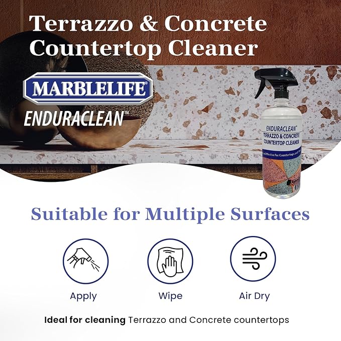 Marblelife EnduraCLEAN Concrete & Terrazzo Countertop Spray Cleaner, Effective Terrazzo Cleaner, Concrete & Terrazzo Cleaning Solution, Concrete Countertop Cleaner, Natural Stone Floor Cleaner, 32 oz