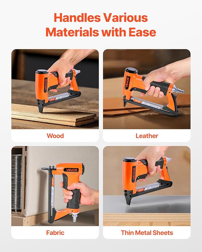 VEVOR Pneumatic Staple Gun, 22 Gauge Air Upholstery Stapler for 71 Series Fine Wire Staples 3/8" Crown 1/4"-5/8" Length, Max 180PCS Loading Air Staple Gun for Upholstering, Woodworking, DIY Projects