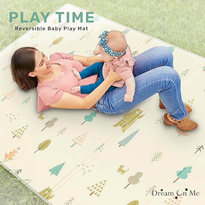 Dream On Me Play Time Reversible Baby Playmat, Foldable Extra Large Thick Foam Crawling Playmats for Toddlers, Waterproof Portable Playmat for Babies
