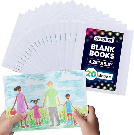 Hygloss Blank Books - Bulk 20 Pack – 4.25" x 5.5" A6 White Paperback Blank Books for Kids to Write Stories, Doodle, Arts & Crafts – Plain Drawing Sketchbook, Unlined Journal, Notebook Without Lines