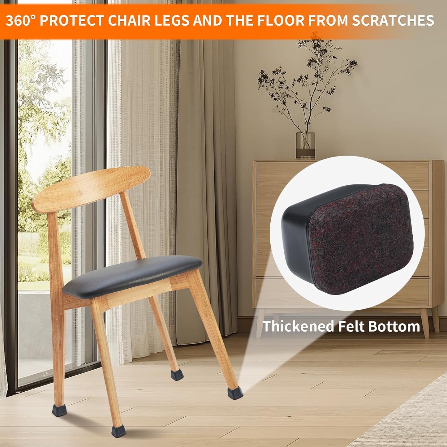 Ezprotekt 24 Pcs Rectangle Black Silicone Chair Leg Floor Protectors Caps, Rectangle Felt Chair Leg Covers Cups for Desk Chair Table - Anti- Scratches and No Noise (Fit L :1.3-1.7", W: 0.9-1.2")