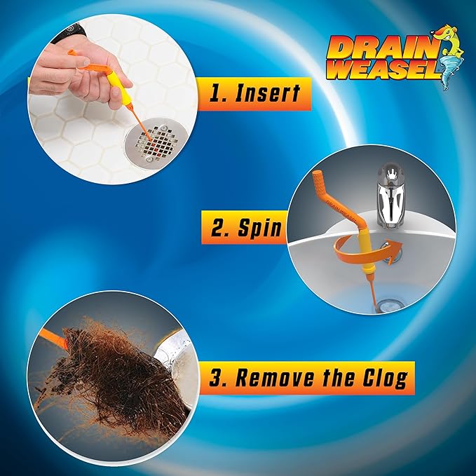 FlexiSnake Drain Weasel Sink Snake Hair Clog Remover Tool, Sink, Pipe, Bathroom, Bathtub Drain Cleaner, 18-inch Long, Flexible, Made in The USA, 10 Pack Wand Refills and Removable Handle