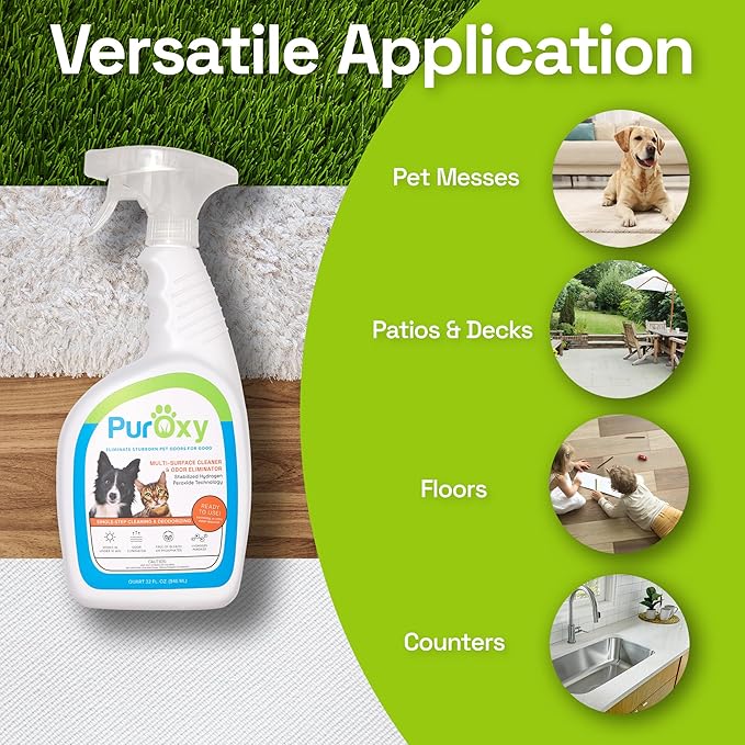Pet Odor & Stain Remover, 32oz Trigger Spray – Bleach-Free, Ammonia-Free Stabilized Peroxide – Fast Odor Knockdown, Low Residue – Carpet, Upholstery, Tile, Sealed Wood & Artificial Turf