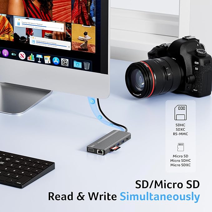 Acer 11 in 1 USB C HUB Multiport Adapter with 4K@60Hz HDMI, 2x10Gbps USB C, 2x5Gbps USB A, 100W PD Port, 1000Mbps Ethernet, 1080P VGA, SD/TF, Laptop Docking Station Dual Monitor for PC, Desktop