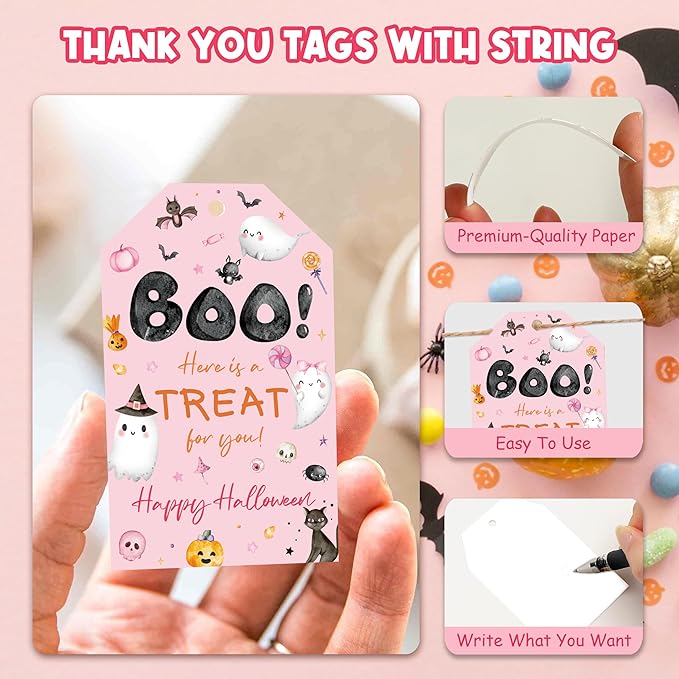 Halloween Treat Boo Tag, Spooky Girl Pink Ghost Gift Tags, Halloween Pumpkin Party Favor Tags, Students Teachers Halloween Appreciate Sticker