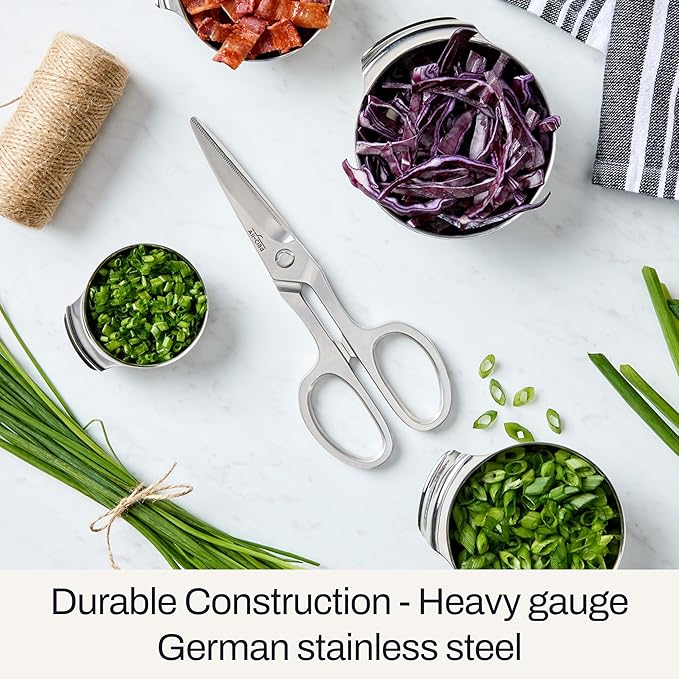 All-Clad Stainless Steel, All Purpose Kitchen Shears,Heavy gauge, Ergonomic, Rust-resistance, Food Scissors for Kitchen, Chicken, Poultry, Fish, Meat,Shelfish, Snipping herbs, 8.19 inch, Silver